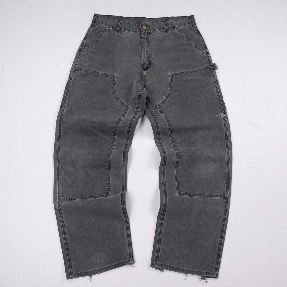 RARE Vintage Carhartt 52W B01 BLK Faded Black Double Knee Carpenter Pants 34x31